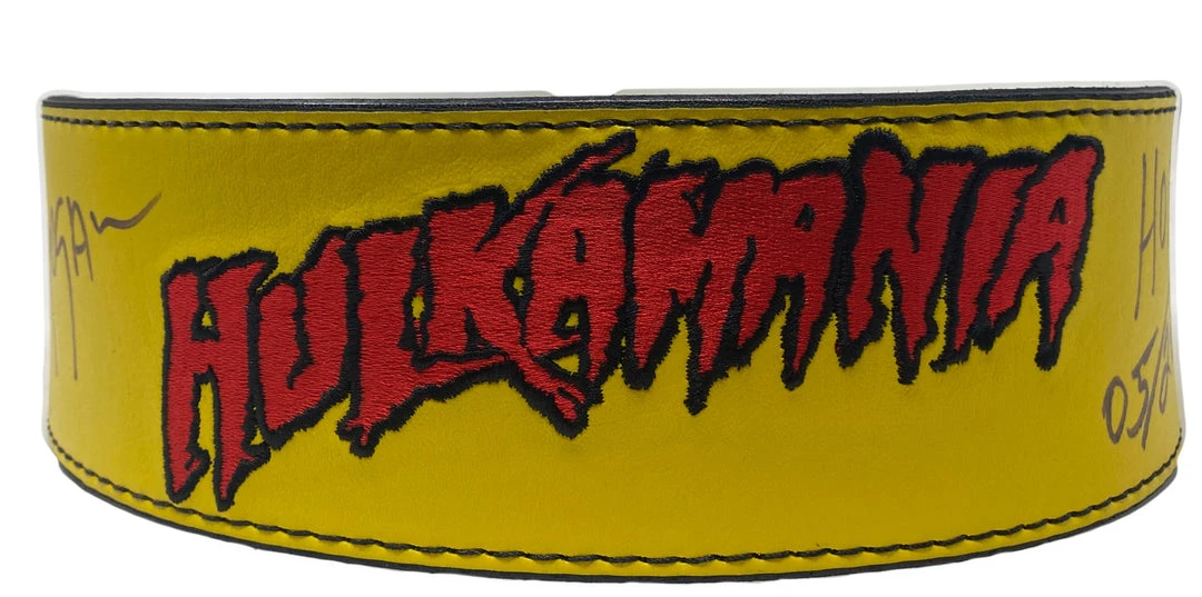 Hogan's Beach Shop Yellow Hulkamania Signed Weight Belt 1 Hogan's Beach Shop Yellow Hulkamania Signed Weight Belt