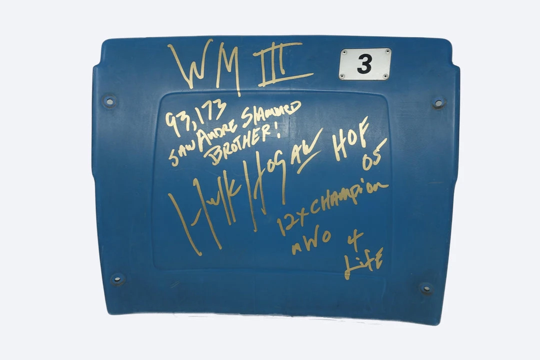 Hogan's Beach Shop Hulk Hogan Signed Wrestlemania III Pontiac Sliverdome Seat #3 1 Hogan's Beach Shop Hulk Hogan Signed Wrestlemania III Pontiac Sliverdome Seat #3